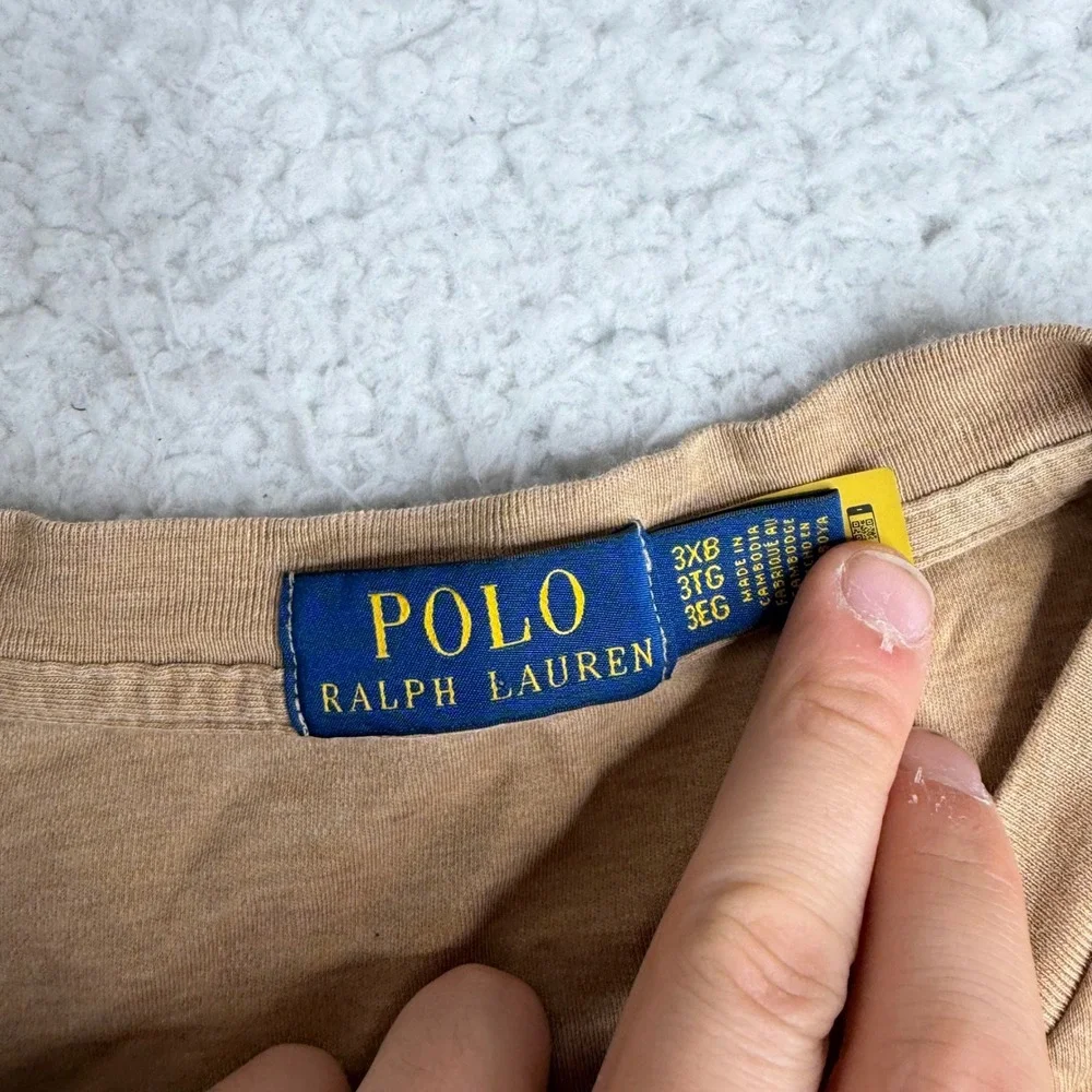 Polo Ralph Lauren Mens 3XB Henley Shirt Tan Long Sleeve Cotton Big & Tall